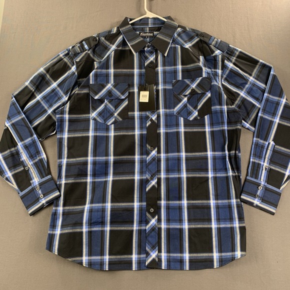 New Knockout Jeans 3XL Blue Black Plaid Long Sleeve Button Up Dress & Work Shirt - Picture 1 of 10